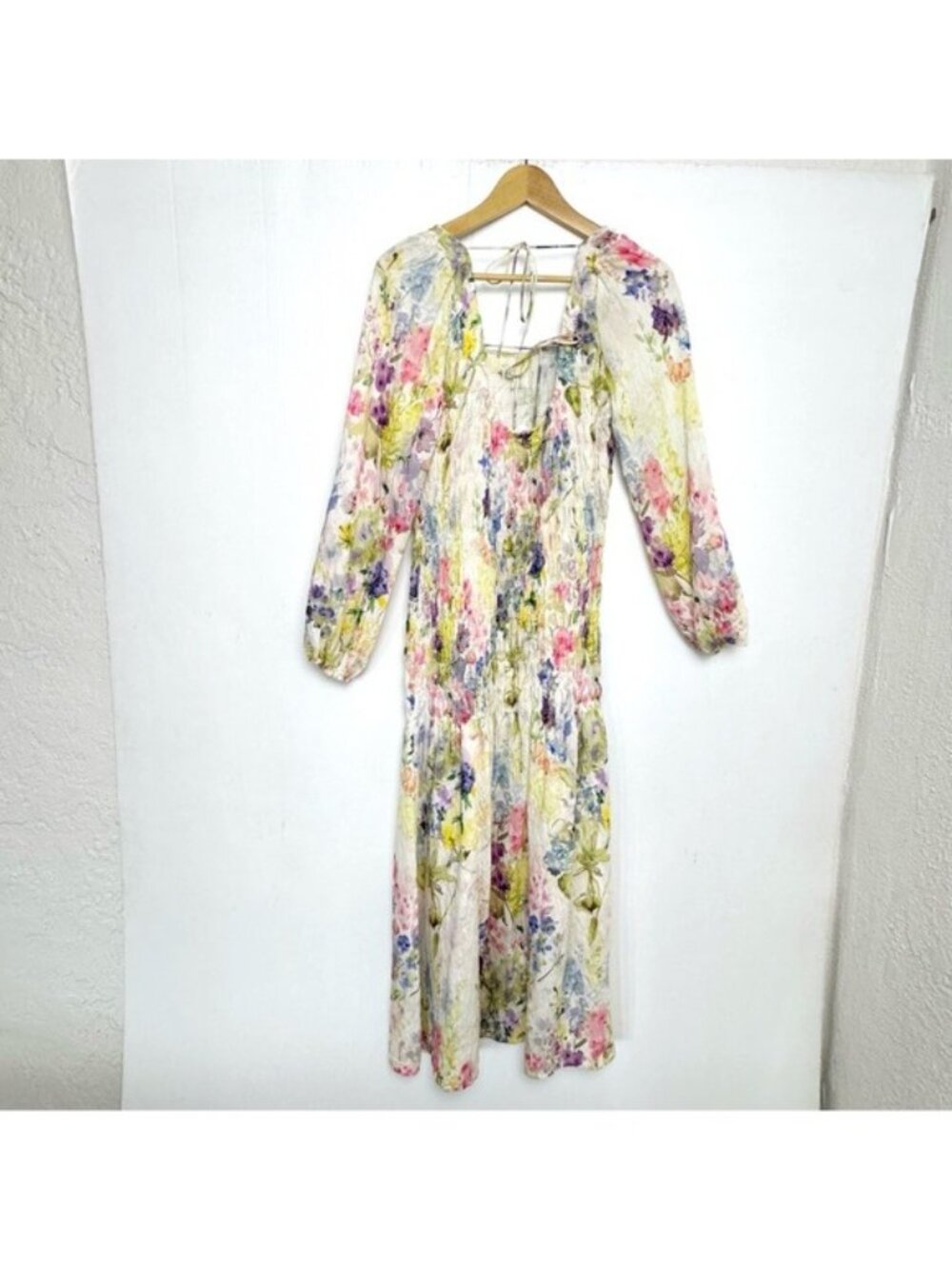 H&M Smocked Floral Long Sleeve Maxi Dress Medium - Picture 10 of 16